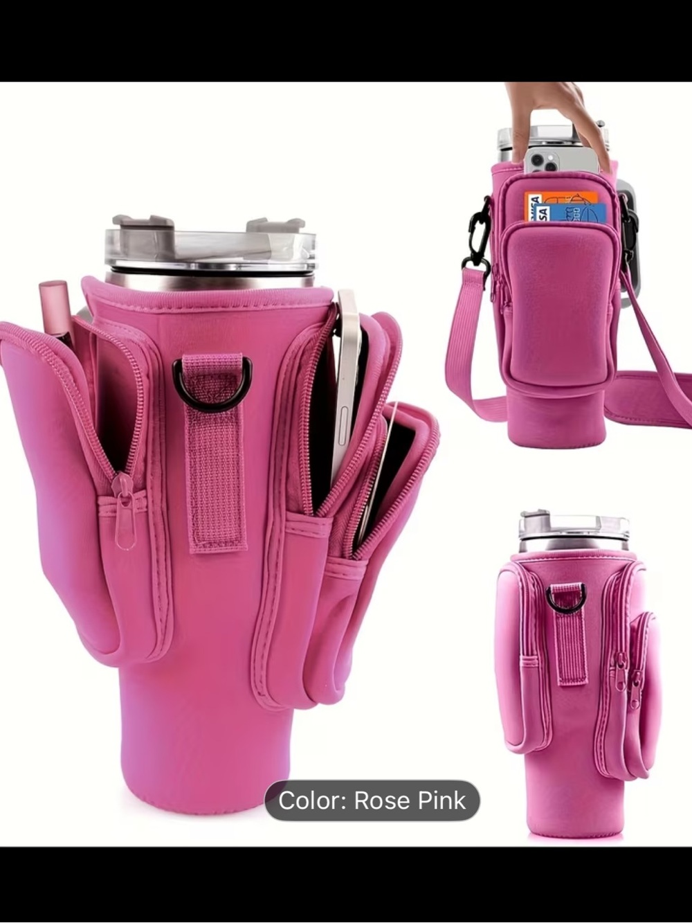 🆕💦 Rose Pink Multi-Pocket Travel Bottle Carrier Crossbody Bag NWT